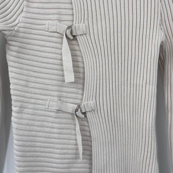 Cabi Asymmetrical D Ring Back Sweater Split Mock Neck Ribbed Pullover Cream XS - Picture 6 of 12